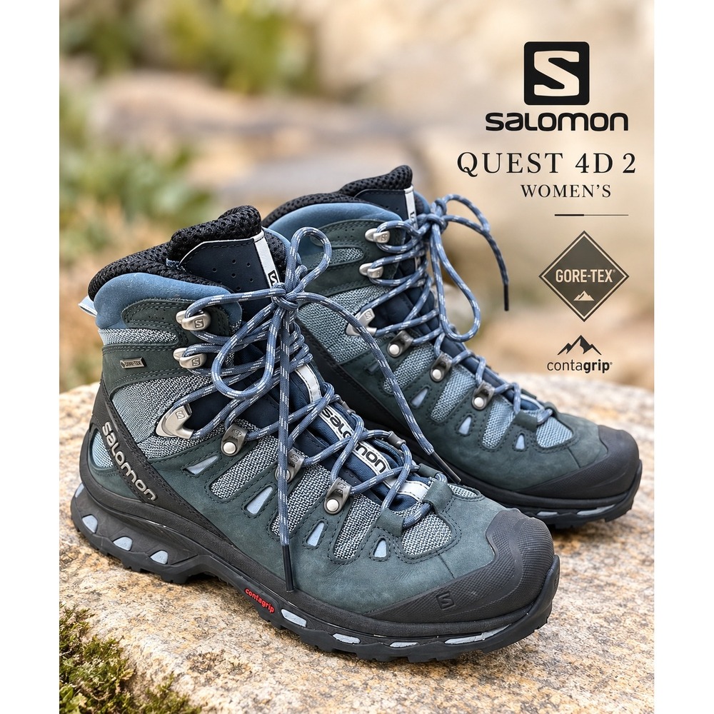 Salomon Quest 4D 2 GTX Gore-Tex Hiking Boots Blue Grey Womens Size 8.5